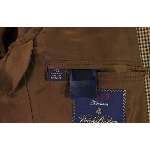 Brooks Brothers Madison Brown/Black/Tan Gingham Check Wool Sportcoat Blazer 42L - Picture 8 of 9